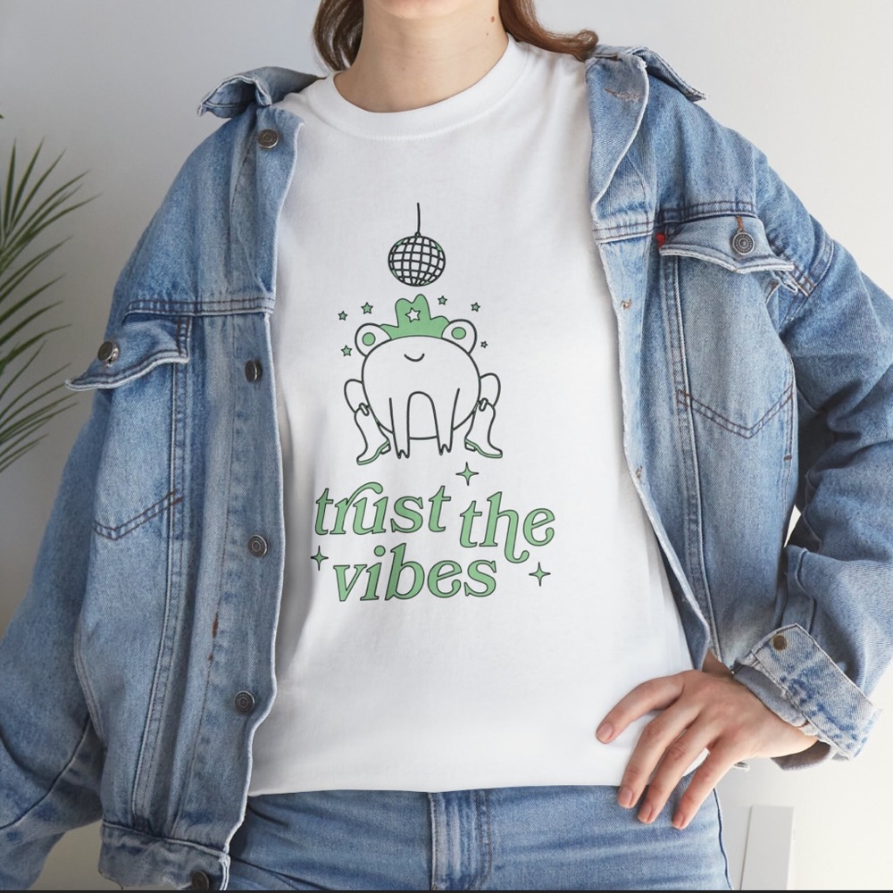 Trust The Vibes Disco Frog in Cowboy Boots and Hat with Stars - Mint Green